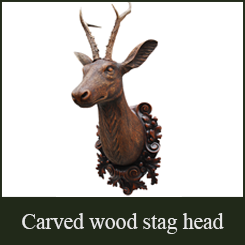 Black forest carved wood stag head